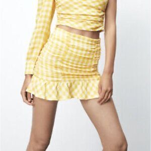 ZARA Yellow Ruched High Waist Mini Skirt size XS NWT